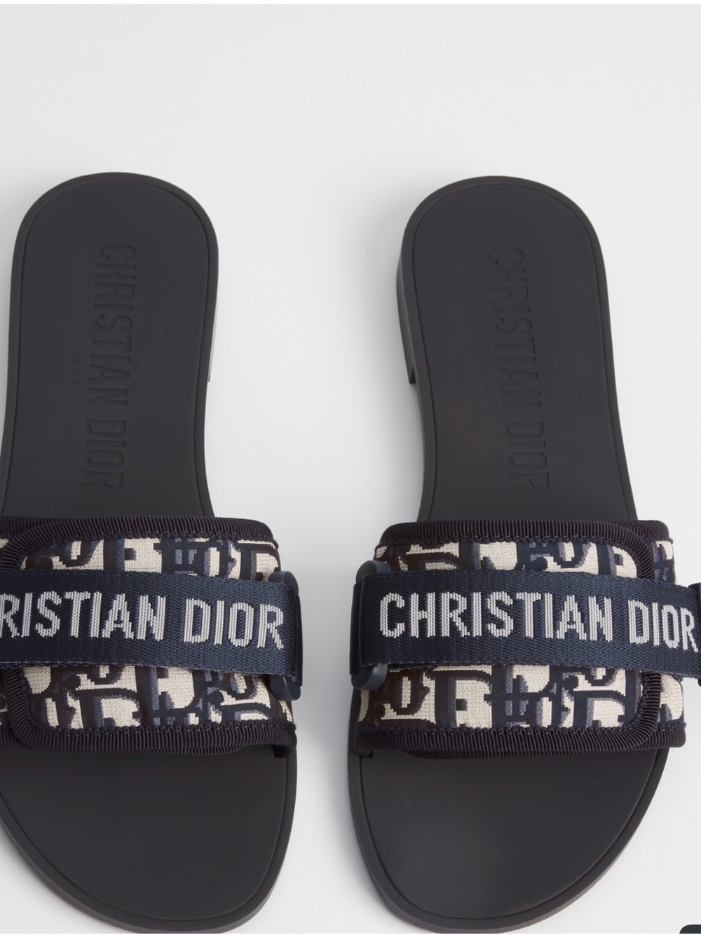 Dior Navy and Cream Christian Dior Logo Slide Sandals